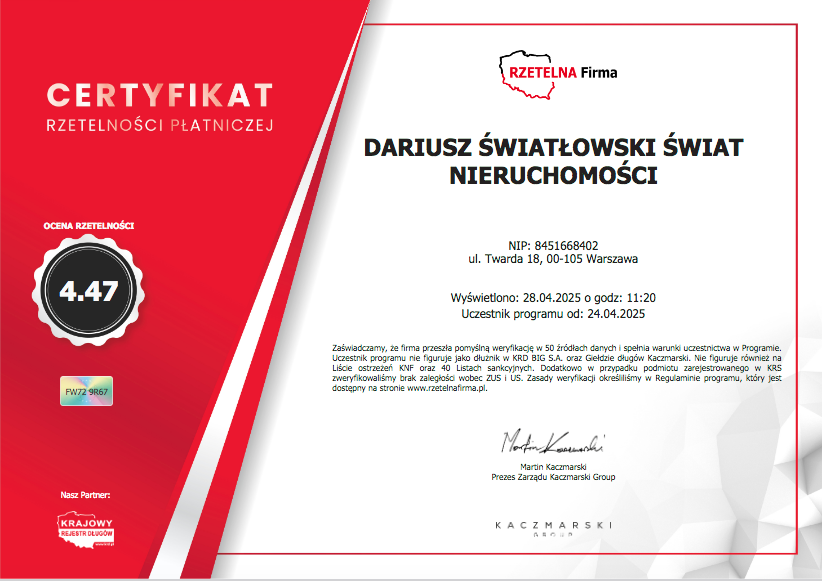 Agencja nieruchomości Warszawa Rzetelna Firma Dariusz Światłowski imieszkaj